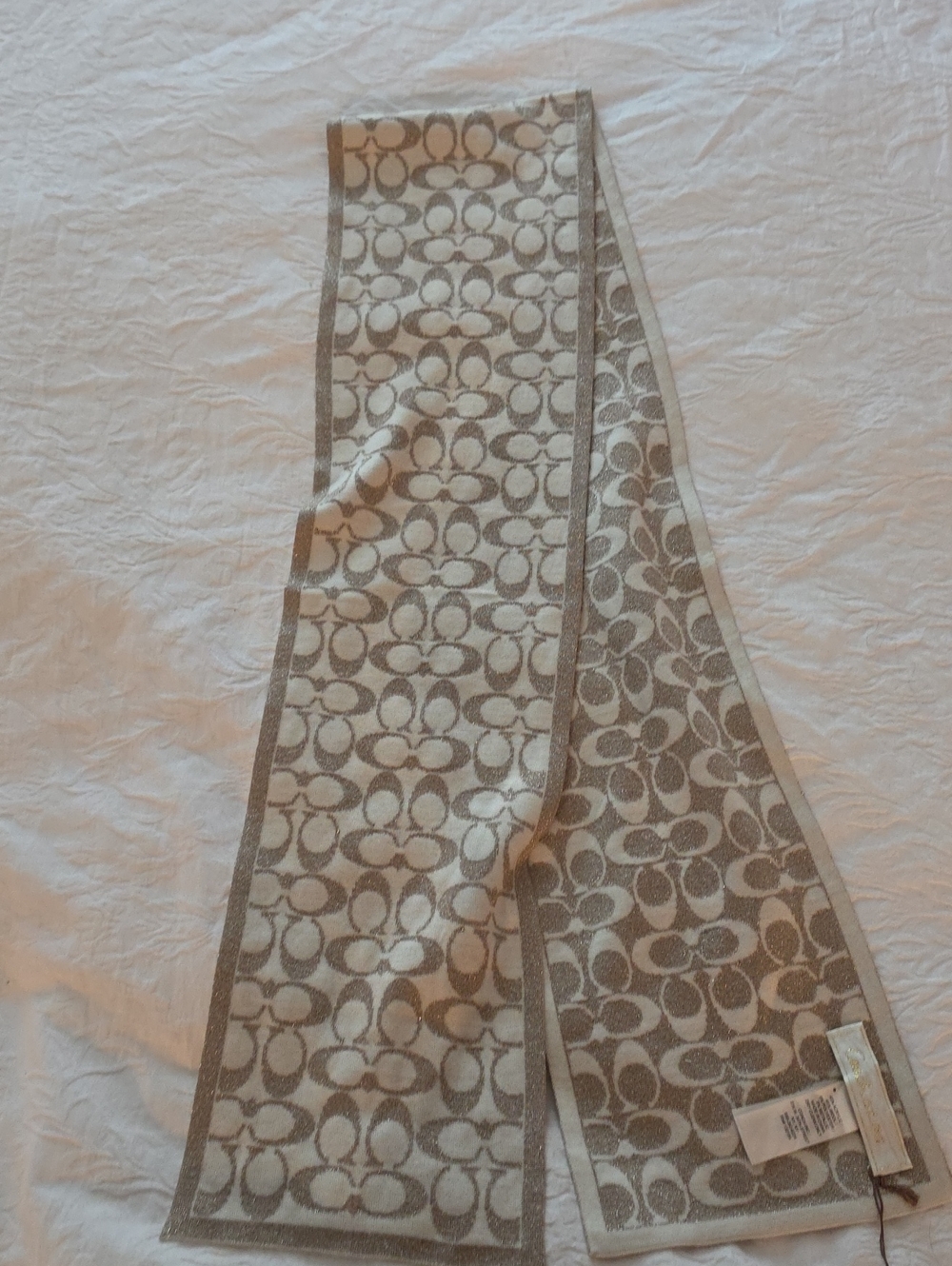 Coach Signature Jacquard Scarf - Beige and Cream